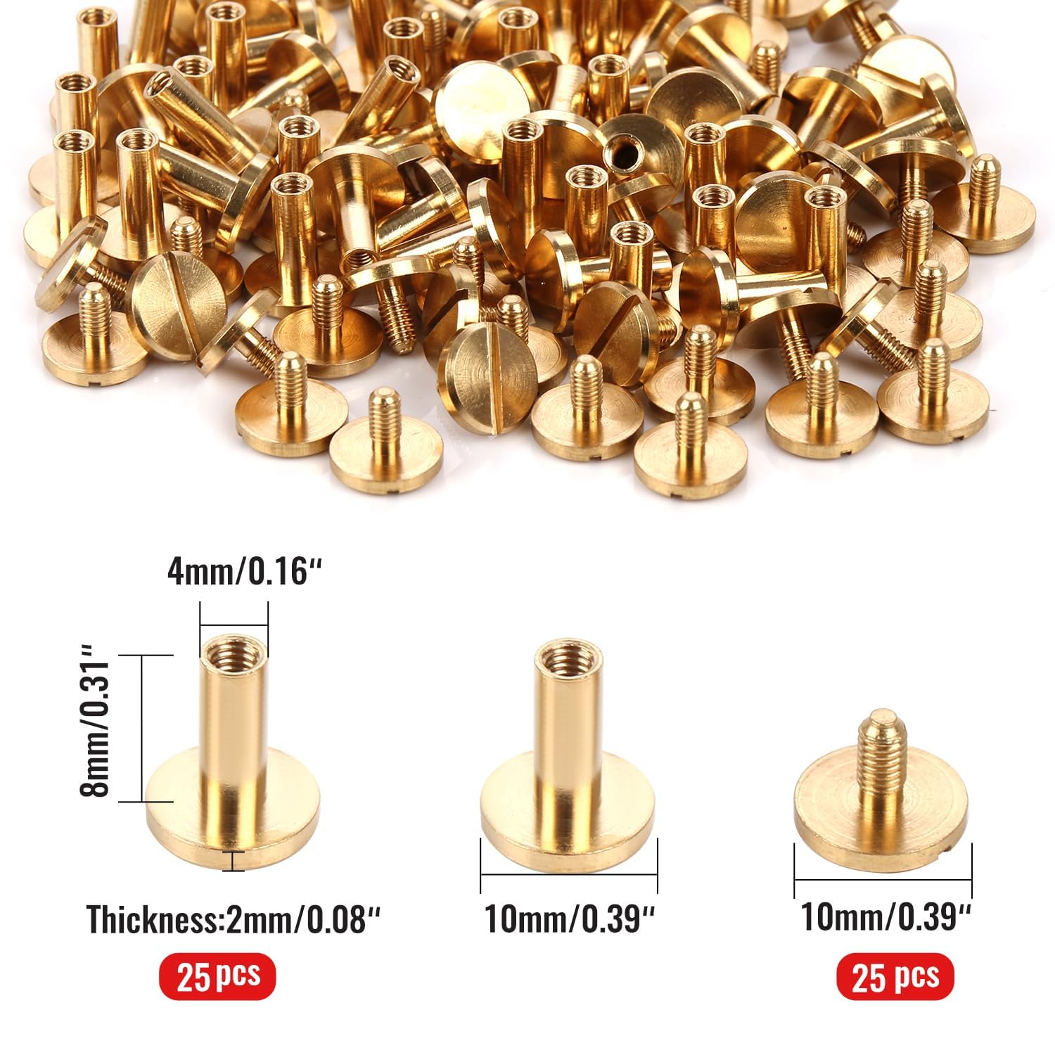 Chicago - Tornillos para encuadernación de 4 mm x 8 mm, tuercas Phillips de 10 mm, juego de encuadernación de tornillos Chicago para decoración de cuero DIY, álbumes de recortes, álbumes de fotos,