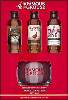 Whisky Gift Set - The Famous Grouse Trio & Glass Gift Set - 1x 5cl The Famous Grouse Scotch Whisky, 1x 5cl The Famous Grouse Smoky Black, 1x 5cl The Famous One, 1x The Famous Grouse Whisky Glass