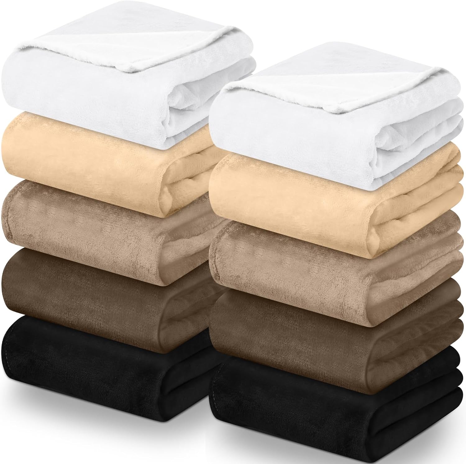 Panitay 10 Pcs Fleece Throw Blanket Bulk 50 x 60 Inches Cozy Fuzzy Flannel Plush Soft Blankets for Sofa, Couch Bed Warm Throws for Wedding Homeless Christmas Party Gift(Brown Series)