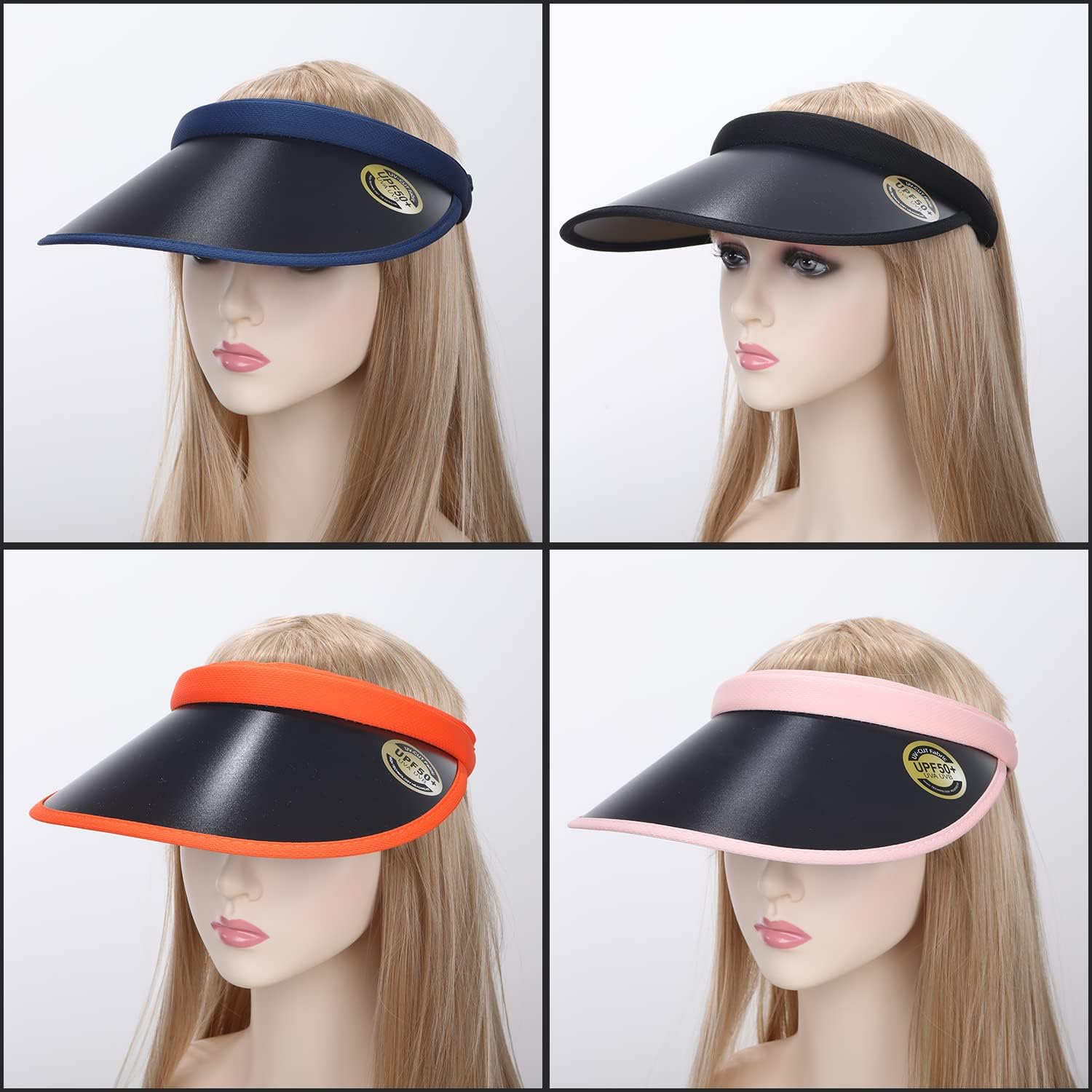 MULIMU 4 Pack Wide Brim Clip on Sun Visors UV Protection Pool Beach Sun Visor Hat for Women