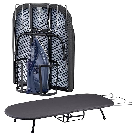 BiJun Small Ironing Board, Foldable Table Top Ompact Portable Mini Ironing Board w/Iron Rest, Set for Dorm Rooms, RVs, Travel Apartments Black