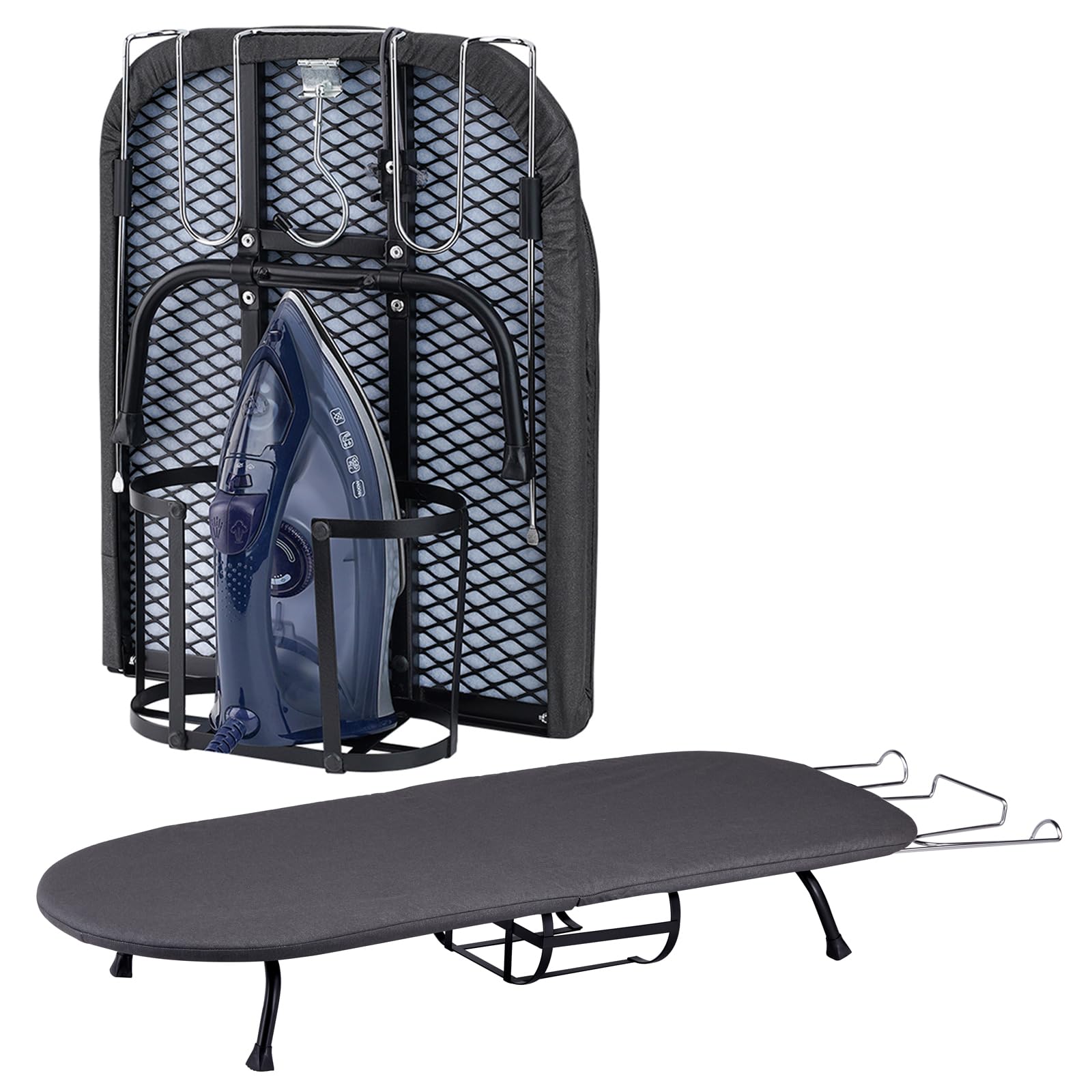 BiJun Small Ironing Board, Foldable Table Top Ompact Portable Mini Ironing Board w/Iron Rest, Set for Dorm Rooms, RVs, Travel Apartments Black