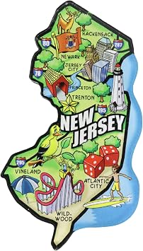 Colorful New Jersey State Map Acrylic Magnet, Fun Travel Souvenir for Fridge Display, Collectible Keepsake, 4 x 2.25 Inches