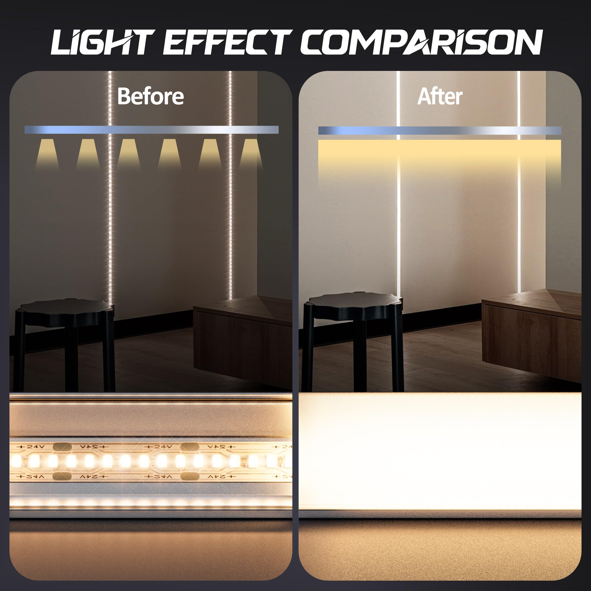 LED profil für 12mm LED-Streifen, schiene 10x2m Aluminium U profil aluminium, mit 10 Diffusorabdeckungen, 20 Endkappen und 40 Halterungen für indirekte Beleuchtung