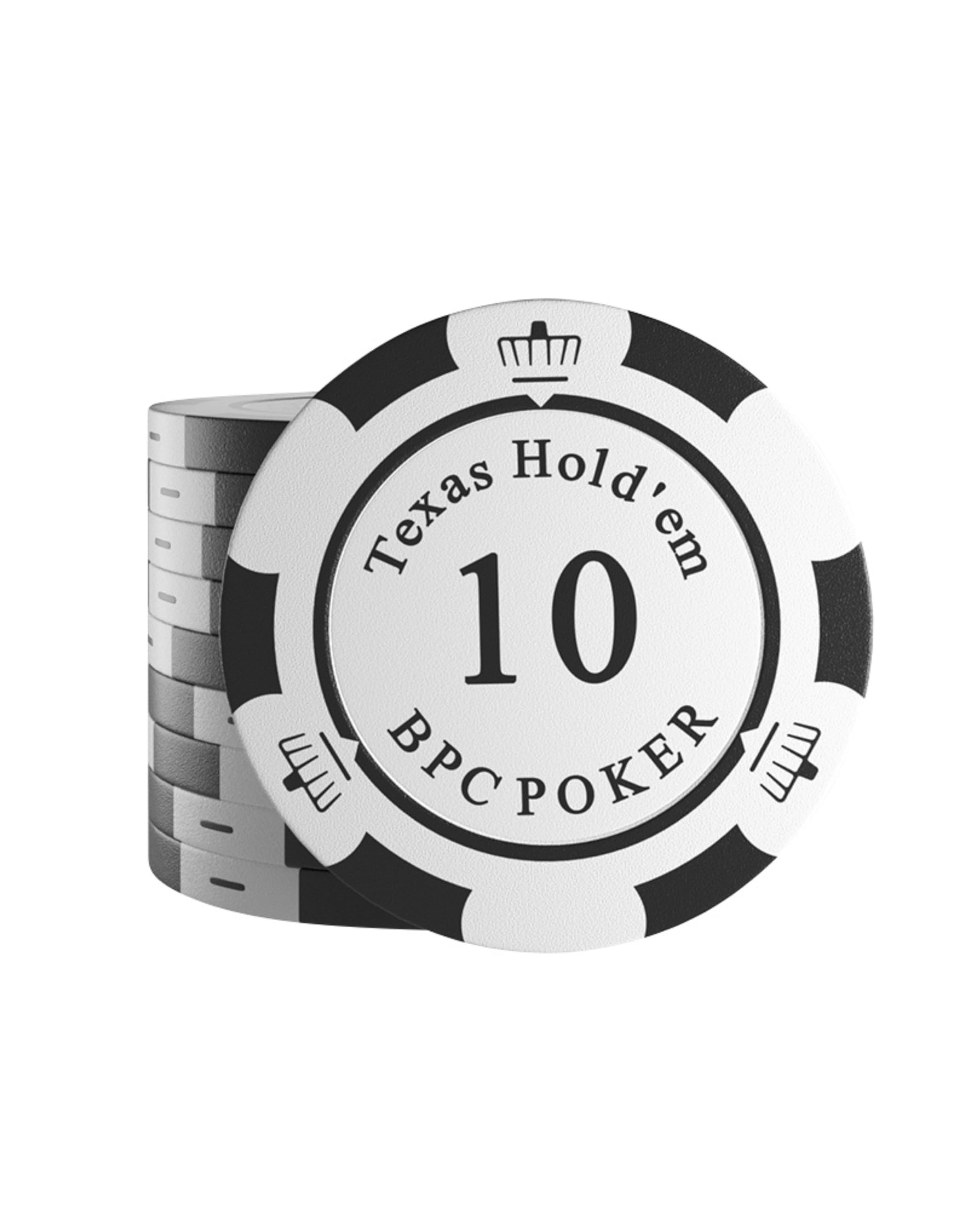 Bullets Playing Cards, Carmela Clay Poker Chips for Poker Set, Value 10-14 g, 4 cm Diameter, Colour: White/Black, Pack of 25