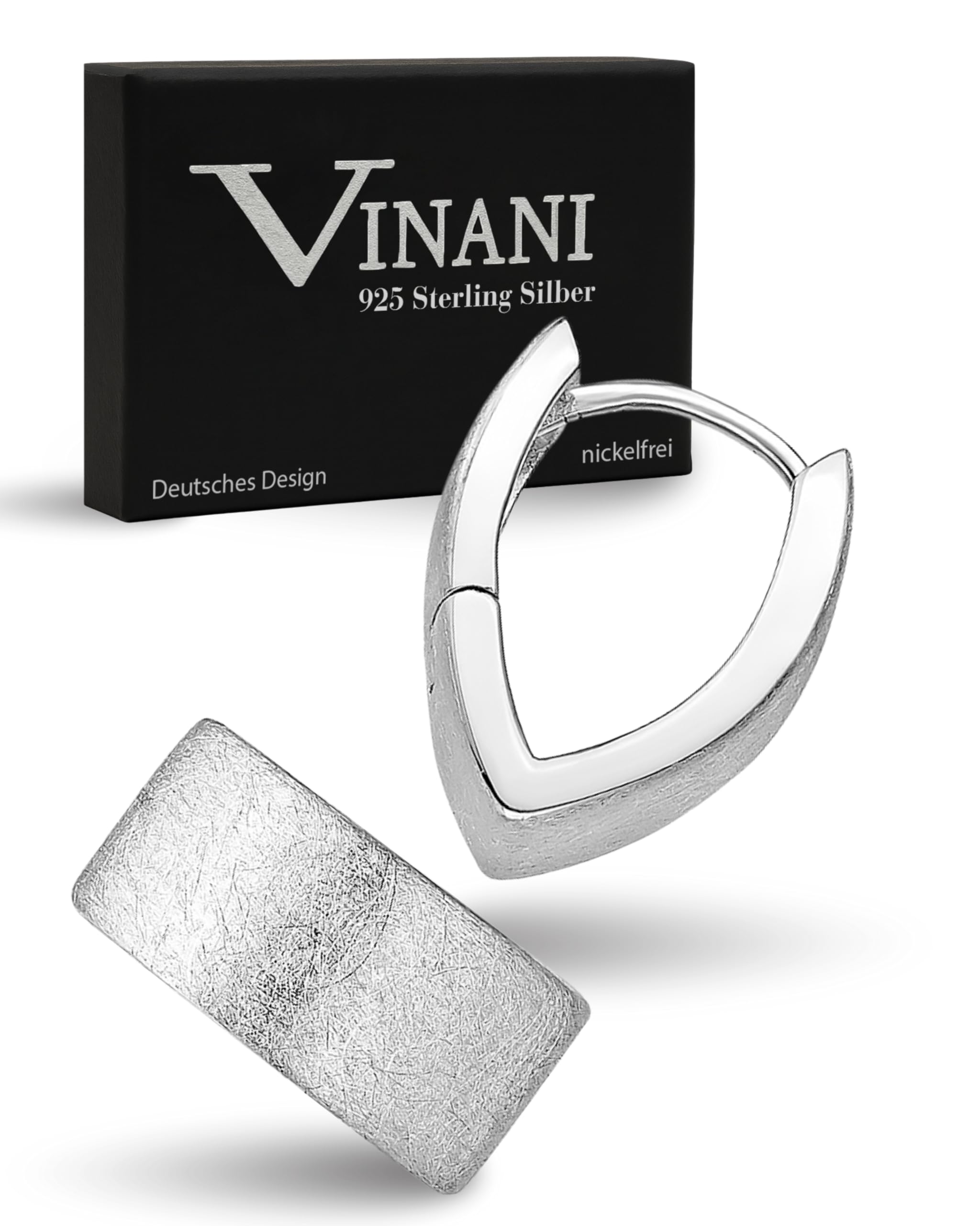Vinani Klapp-Creolen V-Form breit gebürstet Sterling Silber 925 Ohrringe CJB