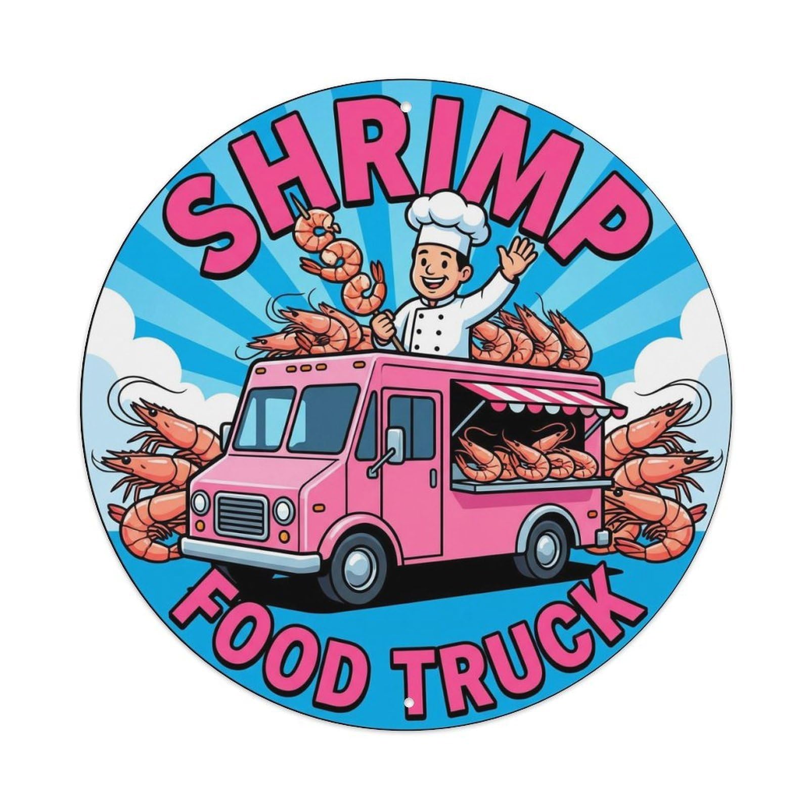USA Shrimp Food Truck Retro Chef Illustration Metal Tin Sign