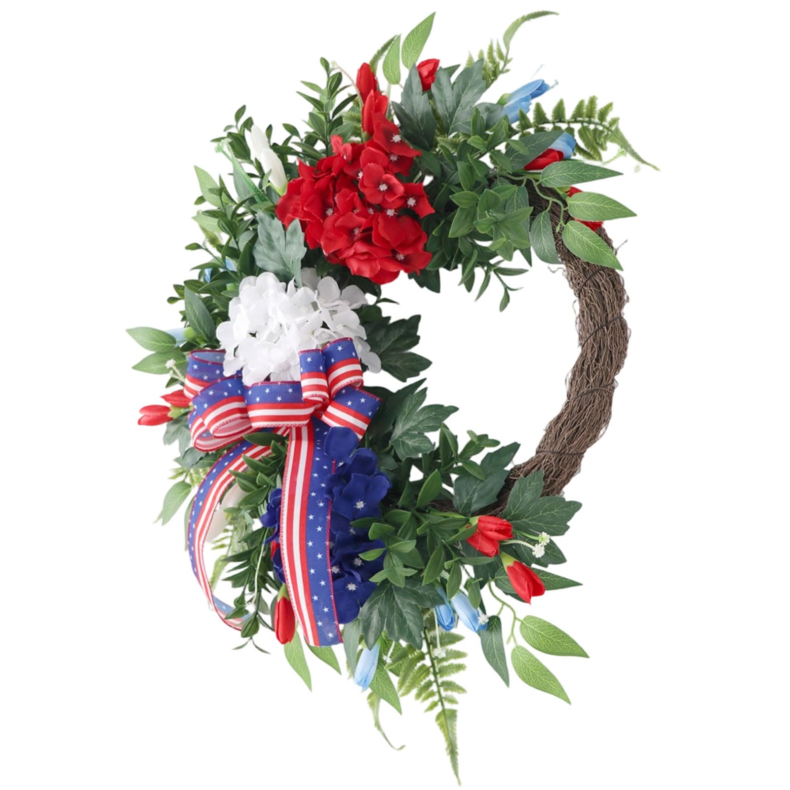 US Flag Themed Wreath Handcrafted with Realistic Hydrangeas Blooms and Foliages for Holiday Celebrations Nationalistic Wreath