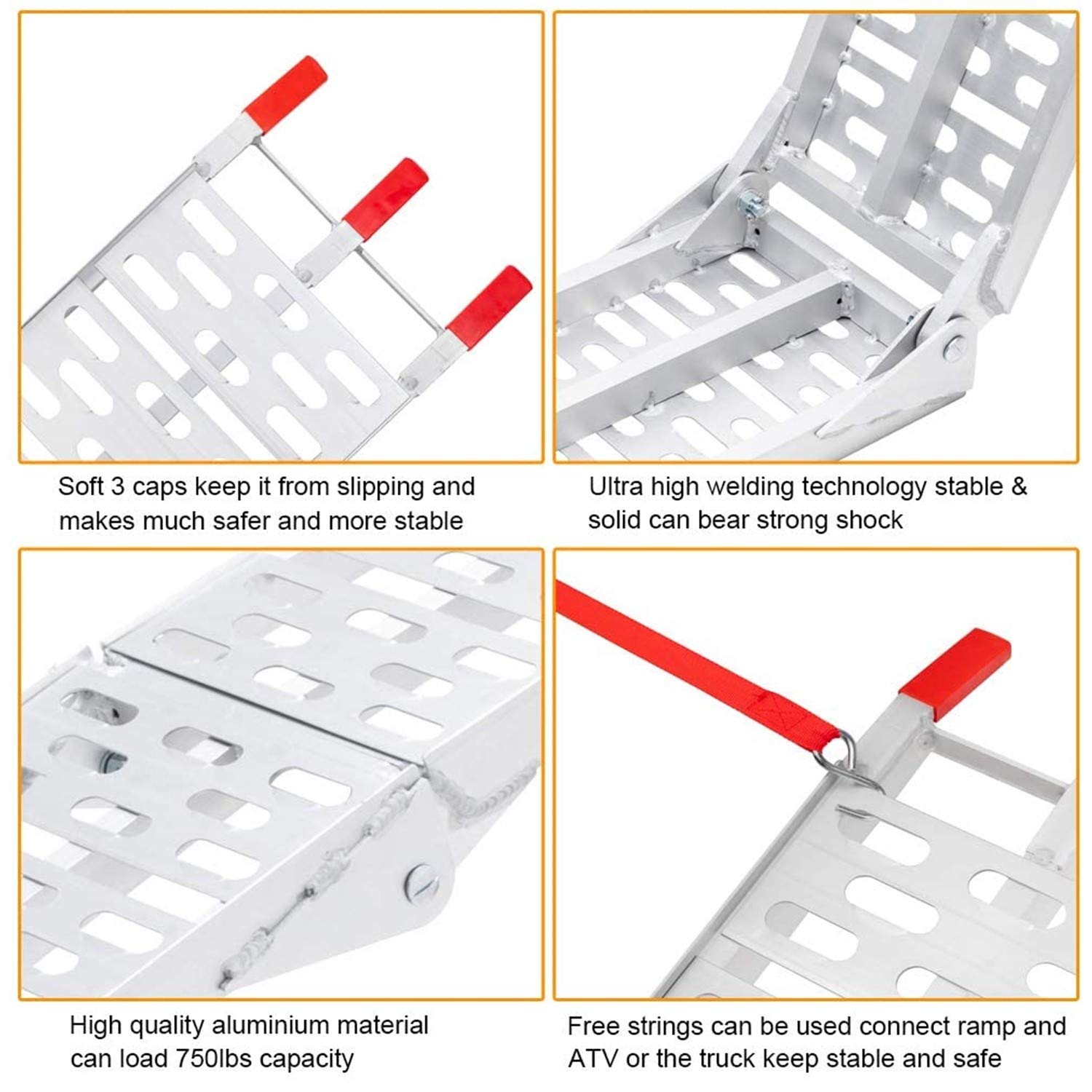 2X Auffahrrampe Klappbar 680kg Verladerampe rutschfeste Verladeschiene Verzinkter Stahl Rampe Auto,Laderampe geeignet für Motorrad, ATV Quad PKW,Rasenmäher leicht 226cm