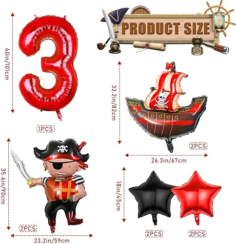 Miniatura 2 de Decoraciones de fiesta de barco pirata, 9 globos para suministros de cumpleaños de 5 años, tema pirata
