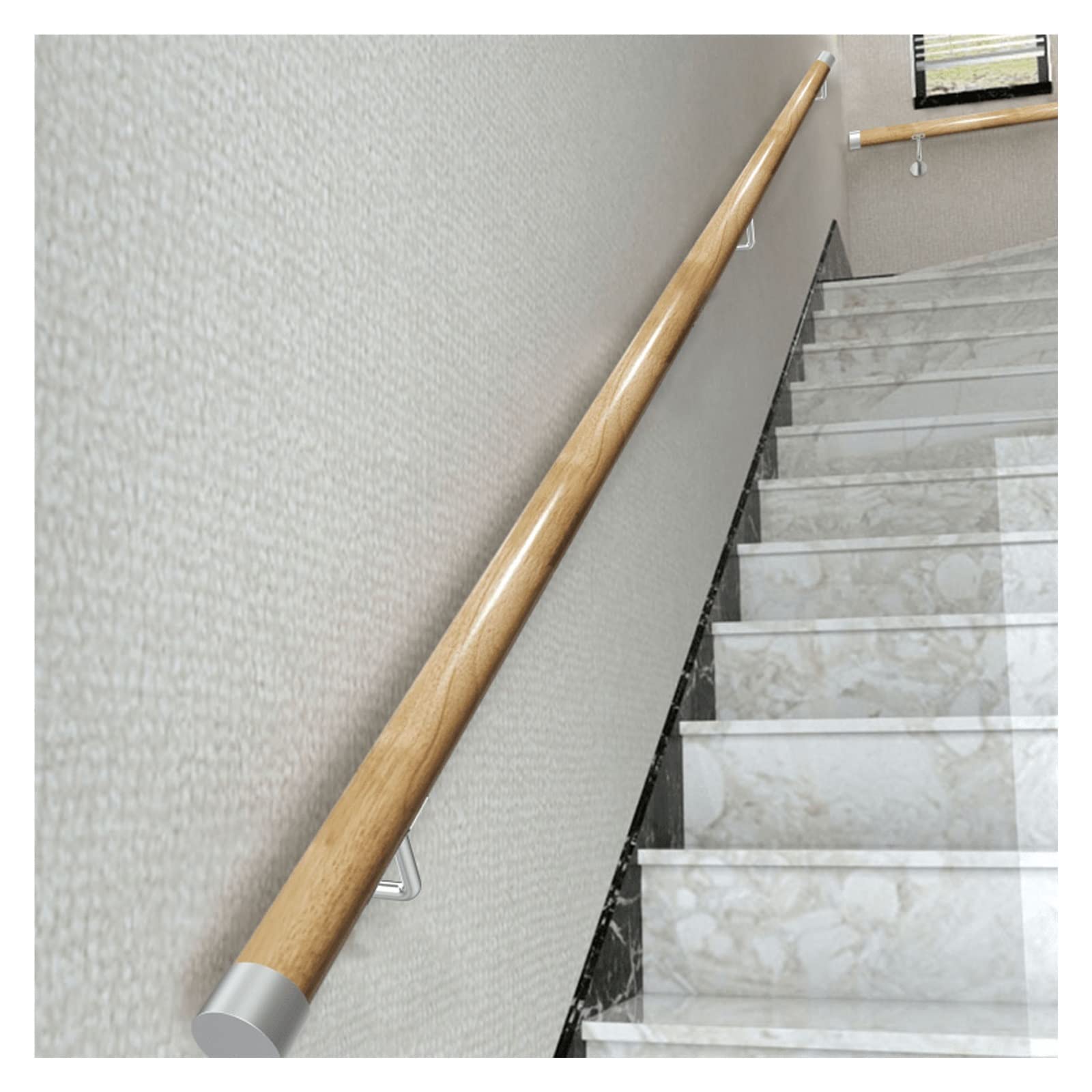Wooden Handrail for Stairs,Non-Slip Round Solid Wood Stair Handrails, Home Indoors Wall Mount Handrails Complete Kit 2m/2.5m/3m/3.5m/4m (Size : 400cm)