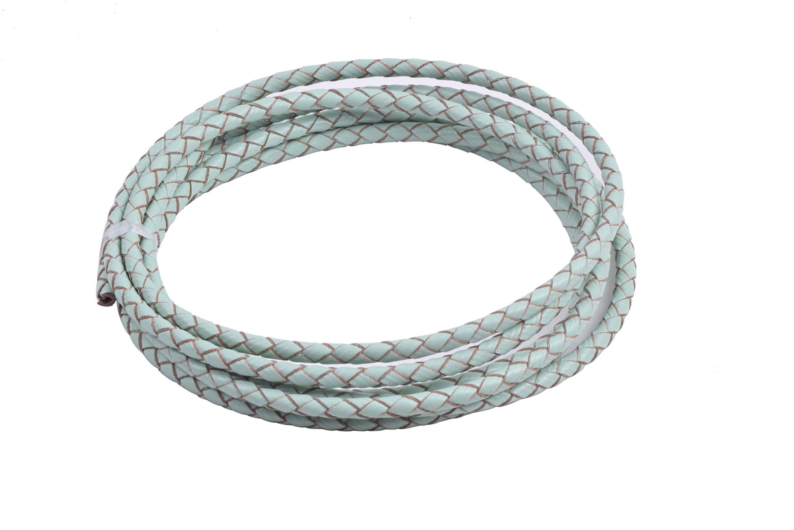 Cordon en cuir véritable tressé bleu aqua de 4mm et 1,8m pour loisirs créatifs