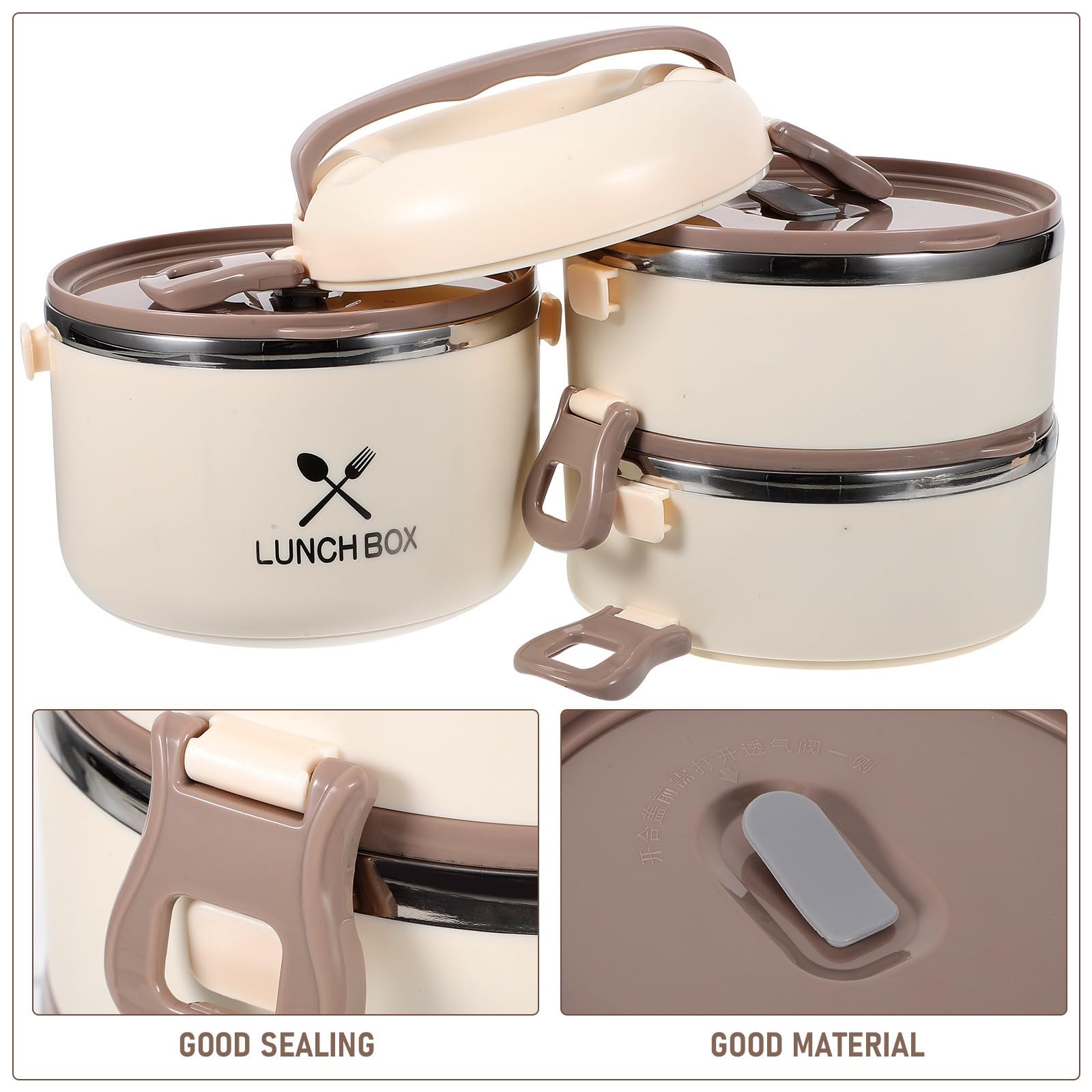 Fiambrera de Acero Inoxidable Térmica de 3 Capas 1, 75 L Beige | Acero Inoxidable, Abs y Pp, Tanque Interior Apto para Microondas, Diseño Desmontable y Portátil
