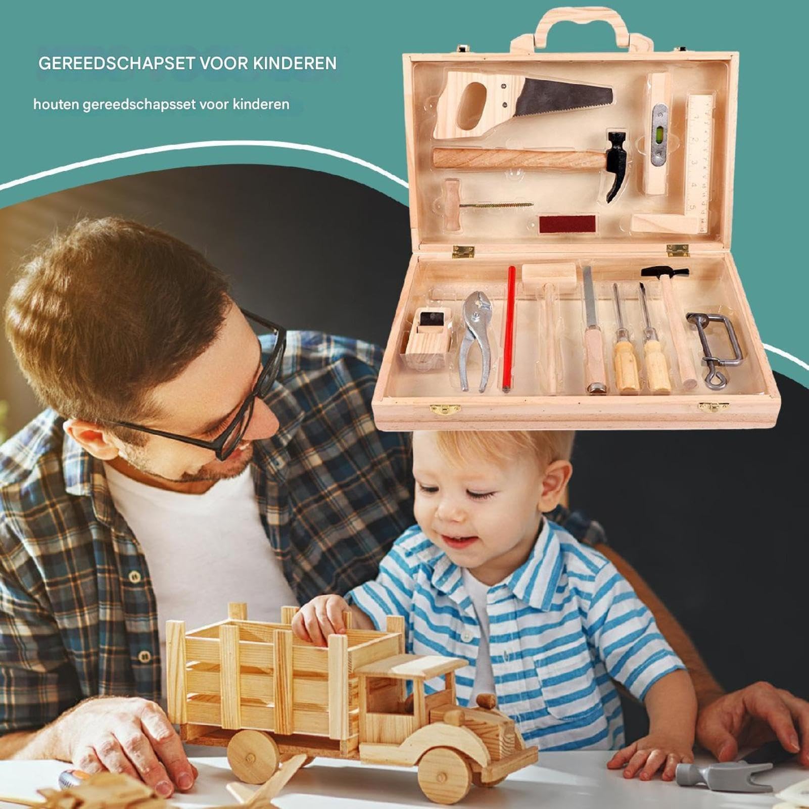 Spielwerkzeug-Set aus Holz, Rollenspiel-Werkzeugkasten Holz-Werkzeugbank | Lernspielzeug aus Holz für Kleinkinder mit Box für Kinder, Mädchen,