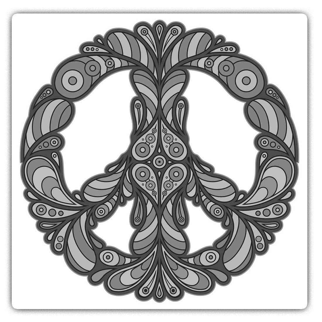 Destination Vinyl Ltd Multi Square Stickers (Set Of 2) 7.5Cm Bw - Flowery Peace Symbol Logo Hippy 40394