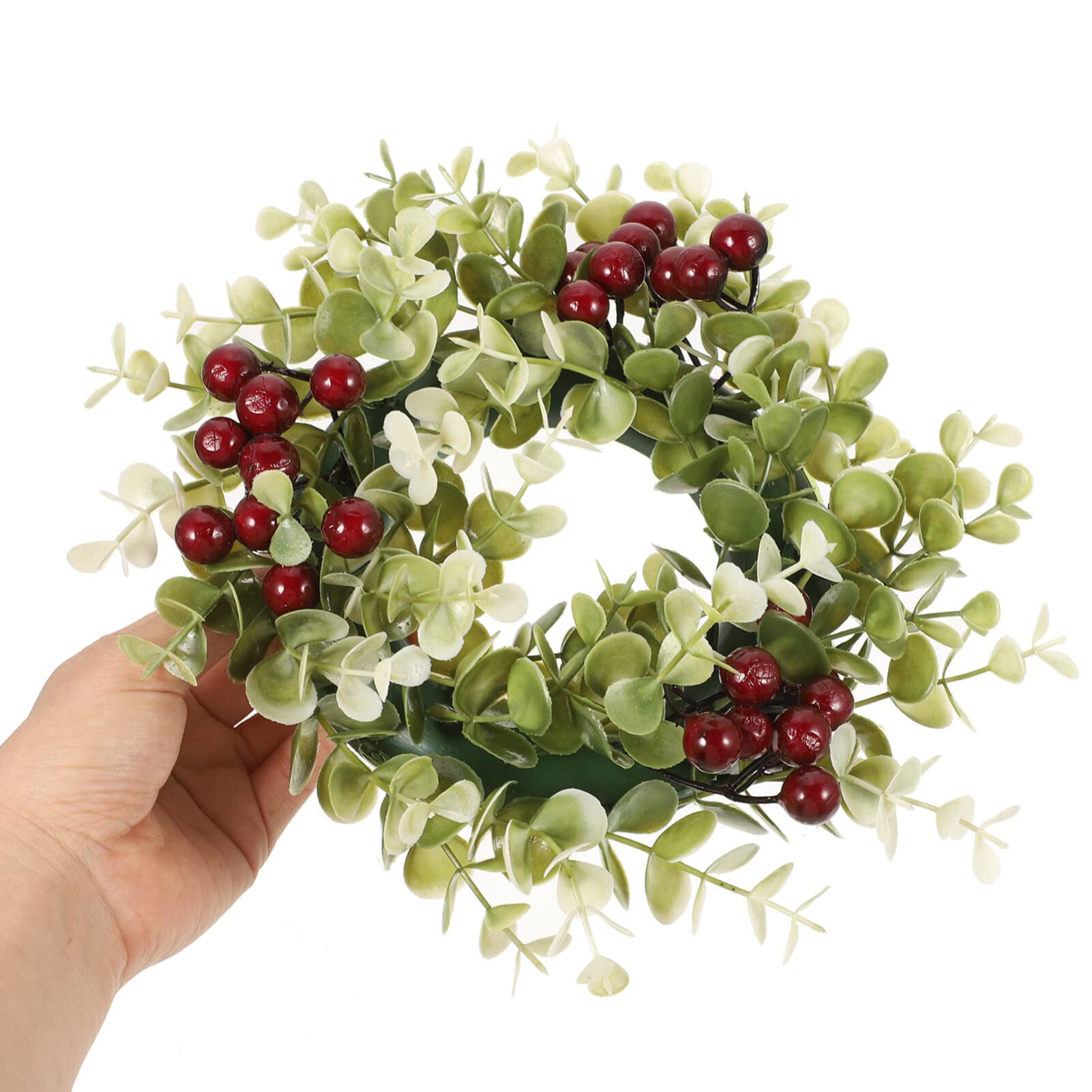 Operitacx Flower Candle Wreath 2pcs Candle Garland Rings Simulation Berry Mini Wreaths for Christmas Holder Rings Christmas Autumn Decorations (Red Berry) - Image 2