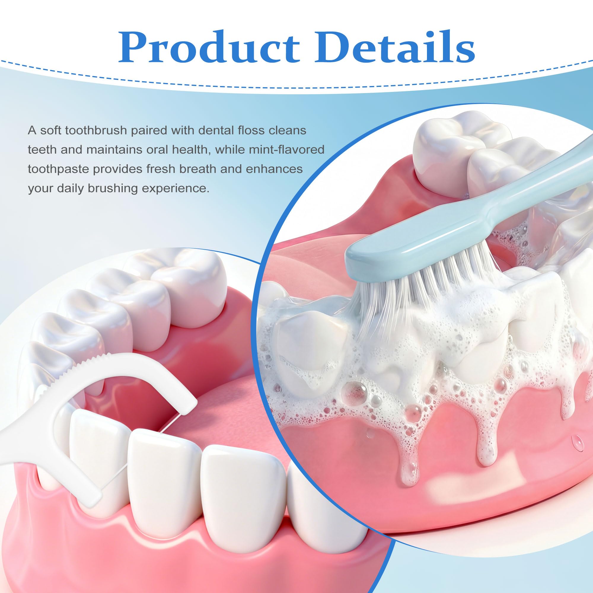 Cepillo de dientes desechable de viaje, cepillo de dientes y pasta de dientes, empaquetado individualmente, gris, con púas de hilo dental, adecuado para hotel, hogar, camping, viajes (paquete