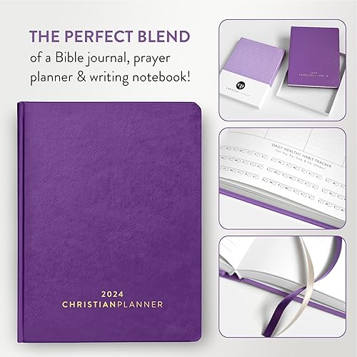 Miniatura 5 de Diario bíblico 2024 y diario de gratitud para hombres y mujeres, diario de tapa dura con papel grueso que no se corre, organizador para mes, semana