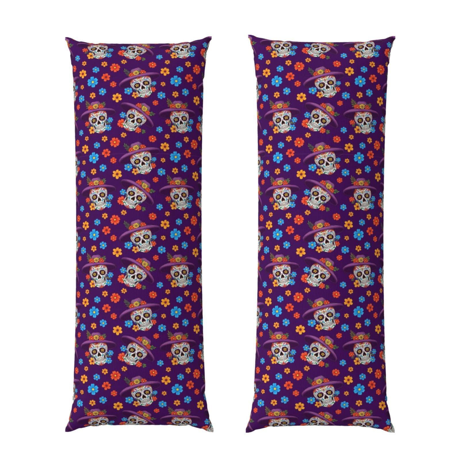 Body Pillow Cover 20x60 Day of The Dead Sugar Skulls and Flowers, Soft Microfiber Long Pillowcase with Zipper Closure, Breathable Plush Cushion Case for Bed Home Hotel