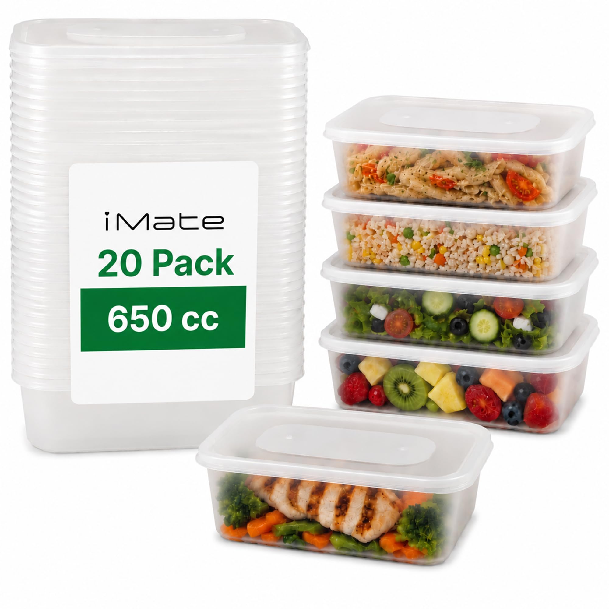 Imate 20 Pack 650Ml Meal Prep Plastic Food Containers With Lids