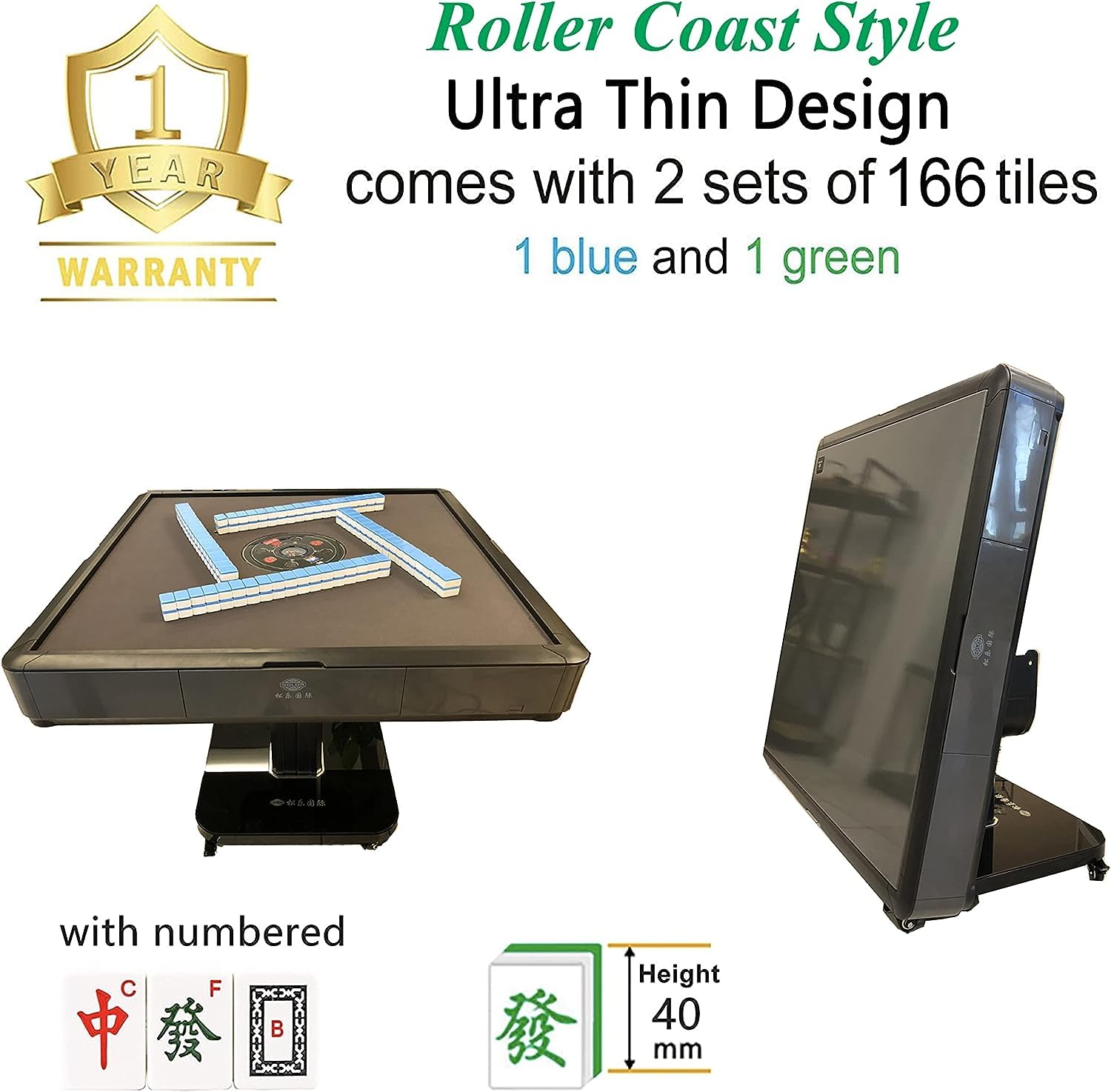 ????? Tornado Automatic Mahjong Table with 4 Drawers Chinese Style, Comes 2 Sets of 36mm Tiles (Blue & Green) ??????