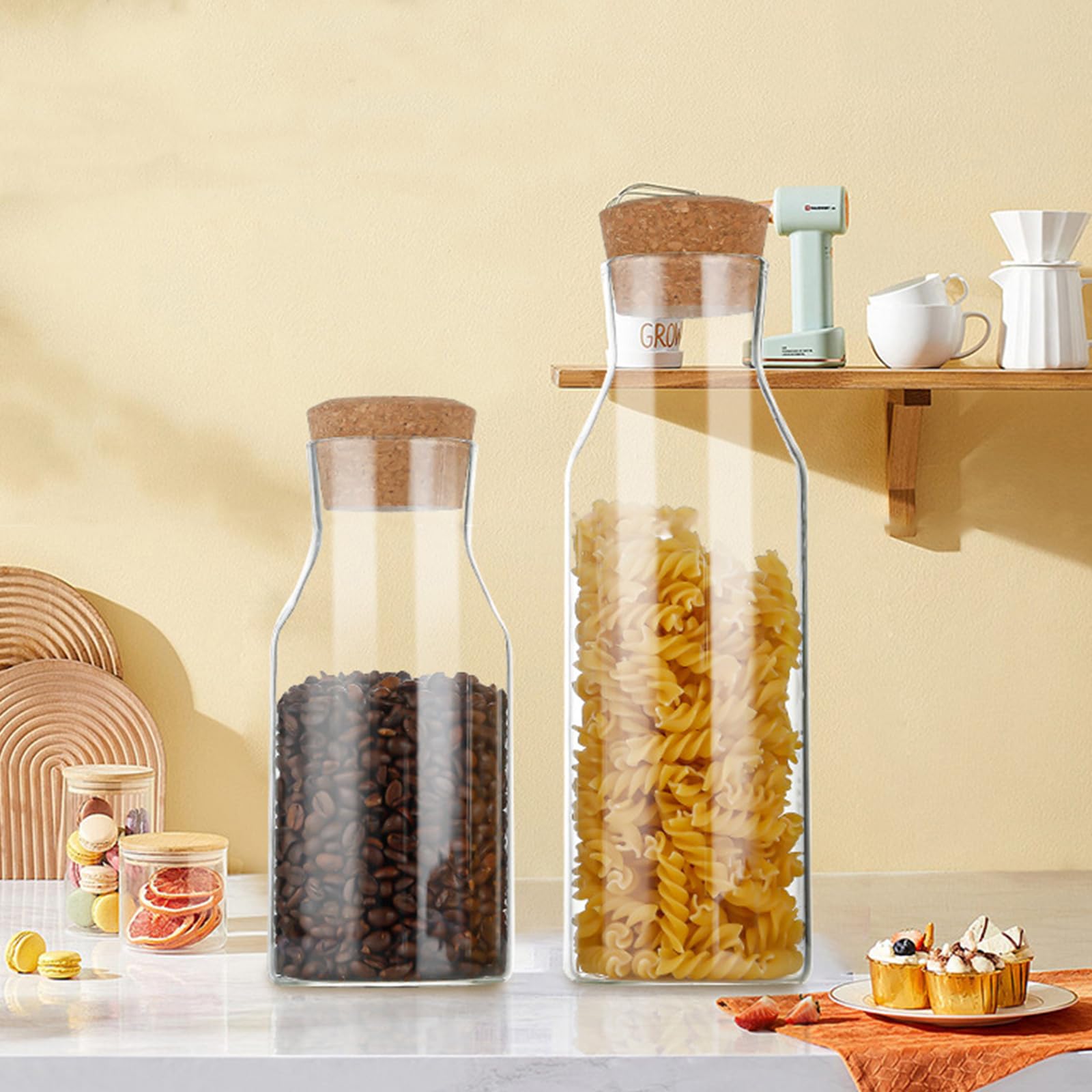 Lot de 4 distributeurs de lessive en verre avec couvercle hermétique de 1200 ml - Pour dosettes de lessive liquide