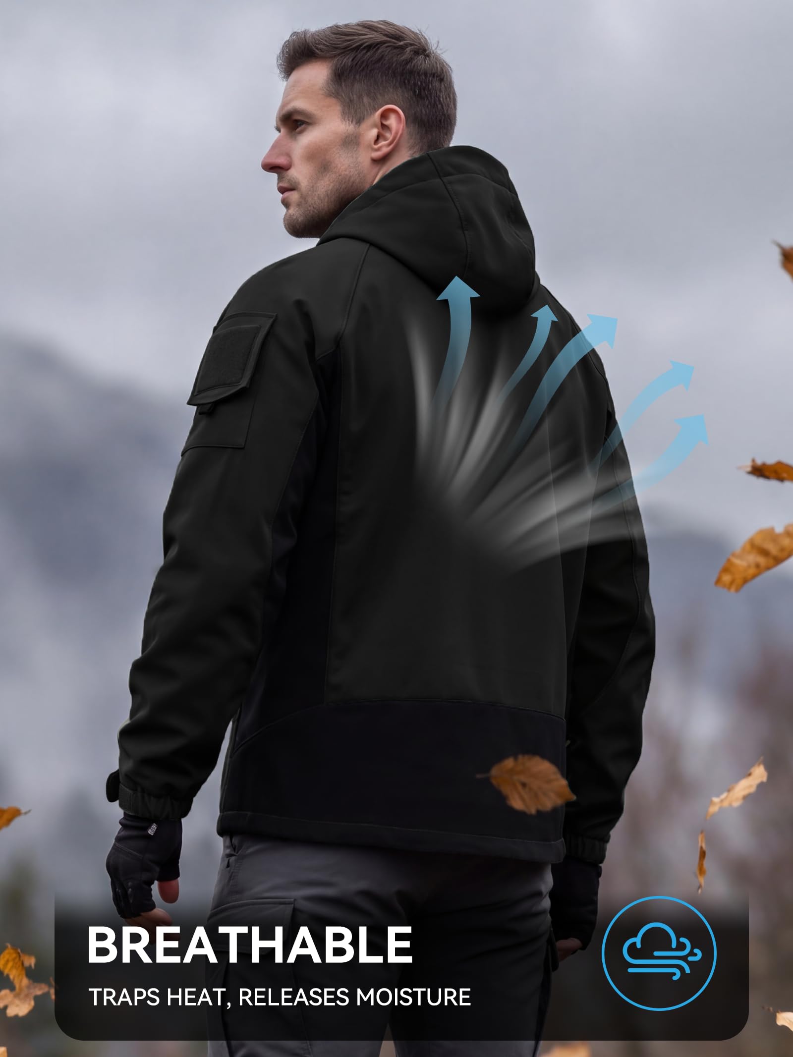 Herren Softshelljacke, Wasserabweisend & Winddicht, Warm mit Fleecefutter, Winterjacke Funktionsjacke mit Kapuze für Wandern, Radfahren, Camping