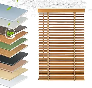 Faux Wood Blinds 2 Inch Cordless, Room Darkening Mini Venetian Horizontal Blinds & Shades for Indoor Windows, Office, Living Room, Bedroom, Multiple Colors
