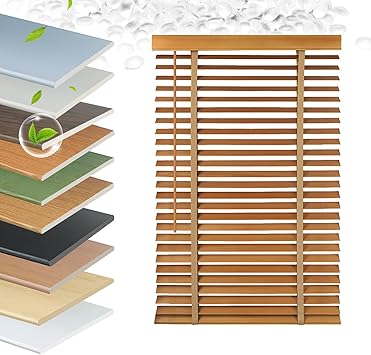 Faux Wood Blinds 2 Inch Cordless, Room Darkening Mini Venetian Horizontal Blinds & Shades for Indoor Windows, Office, Living Room, Bedroom, Multiple Colors
