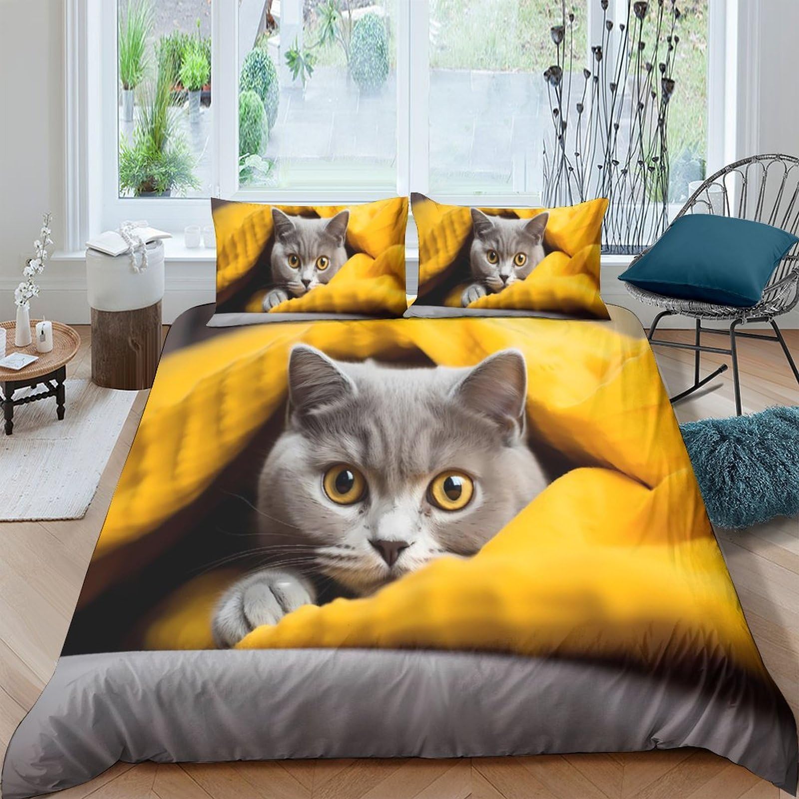Ctjqhvkz Style-10 3D Printed Cat Portrait Fitted Sheet Microfiber Soft Yellow Blanket Bed Cover For Bedroom Dorm Mattress Protection Decor Single（135X200cm）
