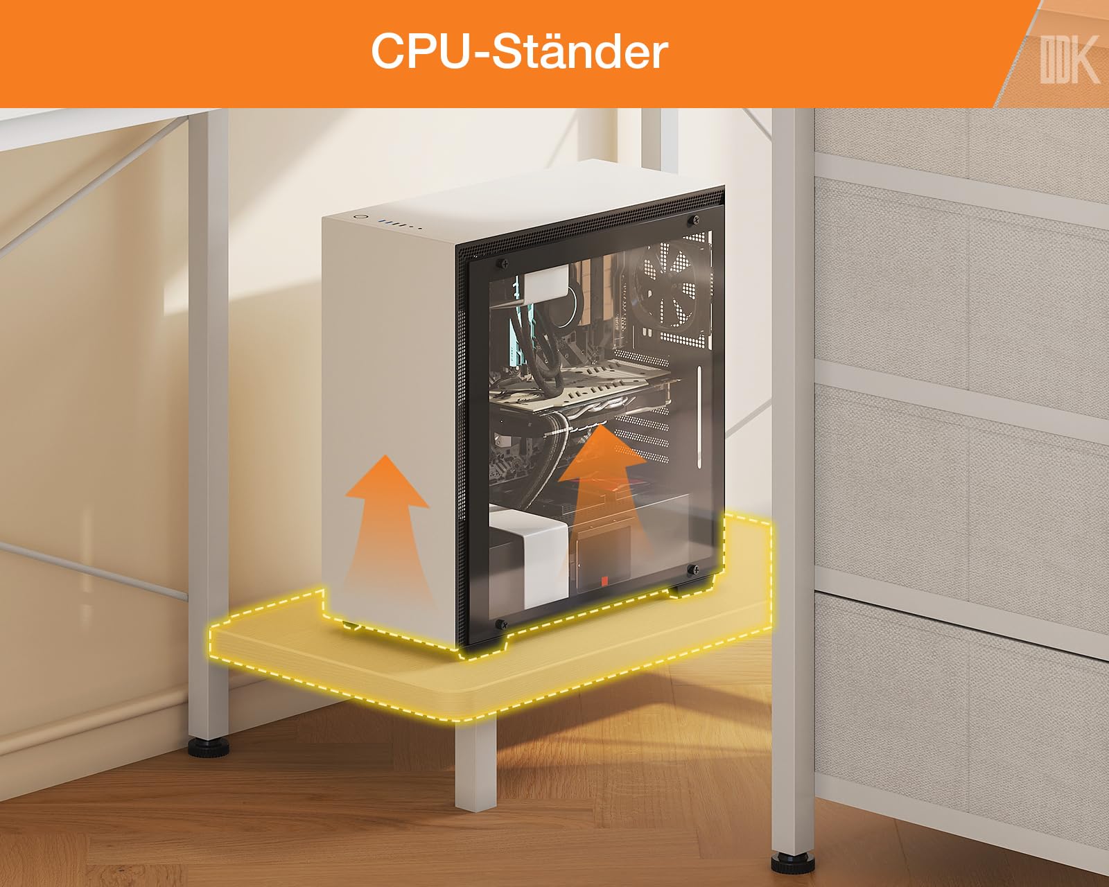 ODK Eckschreibtisch mit 4 Schubladen und Steckdose, 160×80 cm, Weiß | L-Förmiger Ecktisch mit Monitorständer, Schreibtisch, Reversibel, für Arbeitszimmer & Familienecke