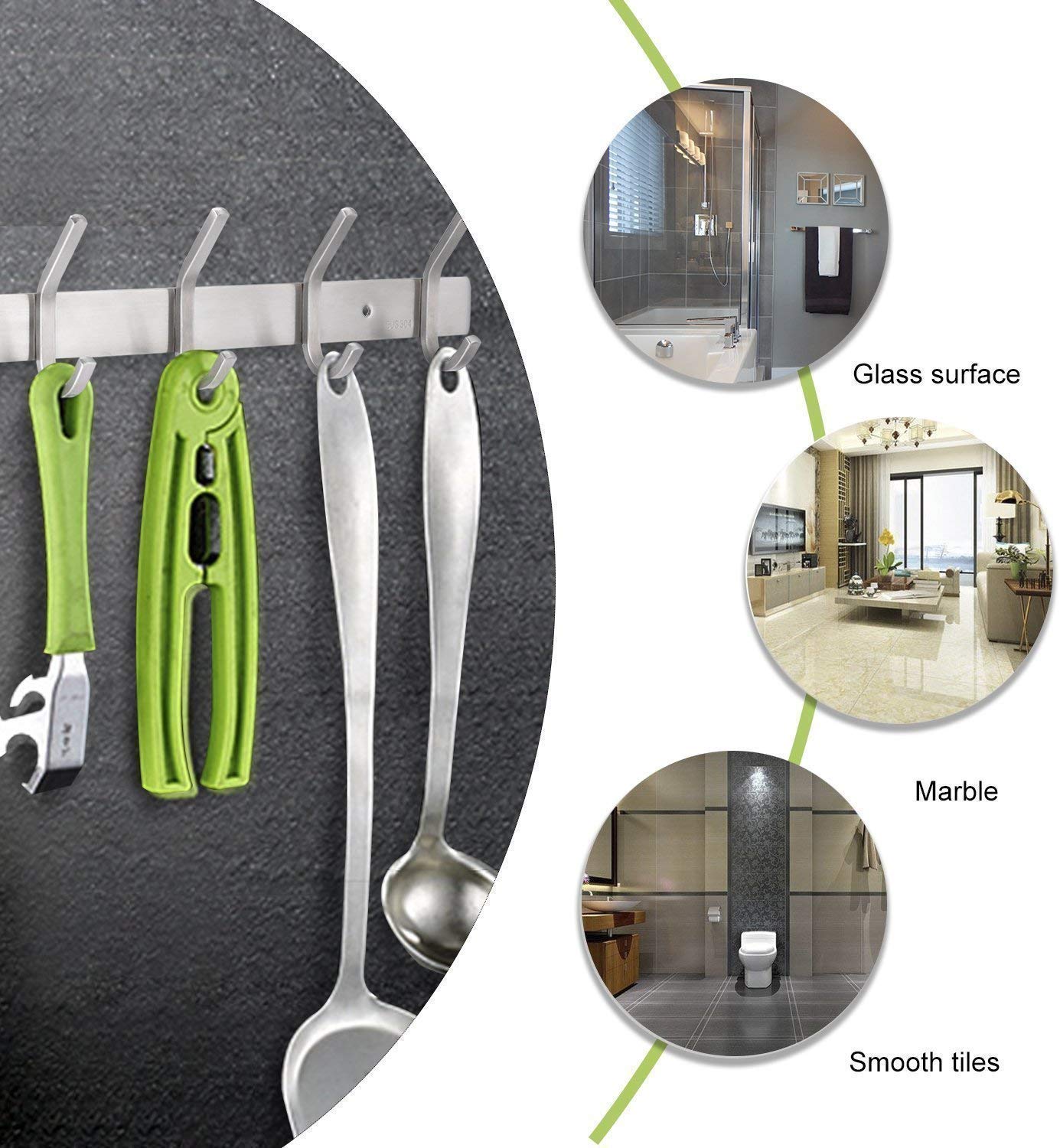 CEINTER 8 Hakenleiste Garderobenhaken Hakenleiste Edelstahl Wandhaken kleiderhaken Wand Hakenleiste Handtuchhaken Bad für Handtücher und Küche für Kellen