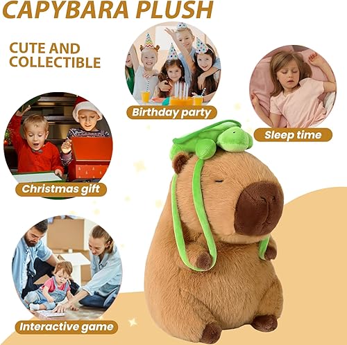 Miniatura 5 de Capybara - Peluche de 11.8 pulgadas con mochila de tortuga, almohada suave kawaii capibara, regalos de cumpleaños para adultos y niños