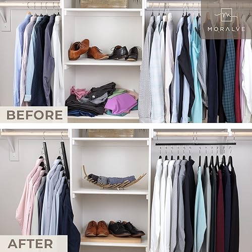 Miniatura 2 de MORALVE Perchas que ahorran espacio para organizador de armario, paquete de 4 organizadores de camisas de madera para armario, perchas que ahorran