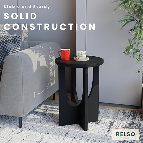 Miniatura 4 de Stupa Mesa auxiliar de madera maciza, mesa auxiliar redonda de 22 pulgadas de alto para sala de estar o dormitorio, mesa decorativa hecha a mano en