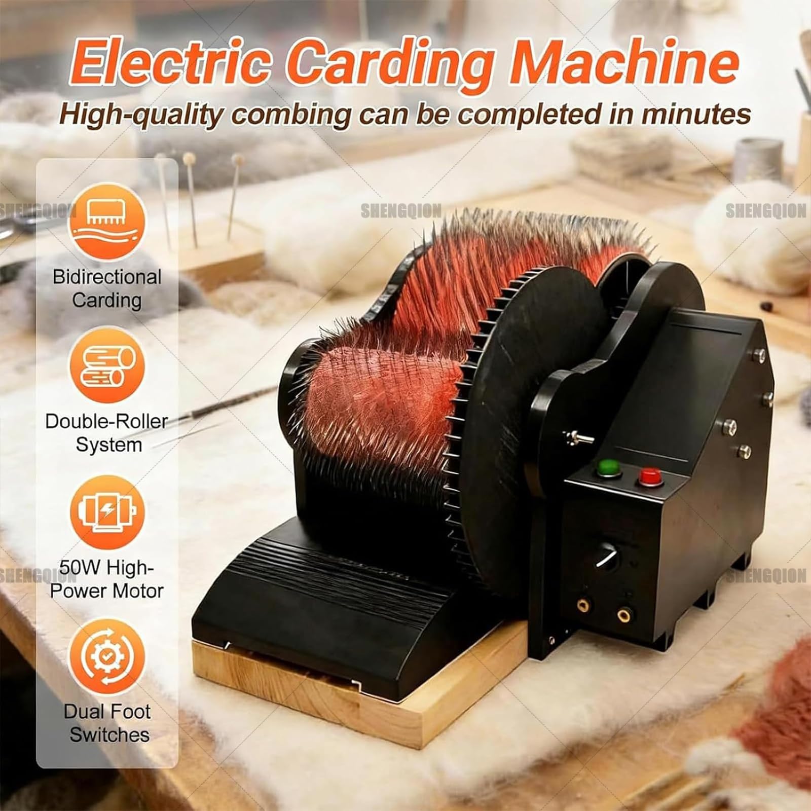 Elektryczna Walcarka Do Filcowania Wełny, Narzędzie Do Czesania Dwuwalcowego Z Pedałem I Szydłem, Regulowana Prędkość Do 56 RPM, Łatwo Miesza Włókna Do Miękkich Zabawek Pluszowych
