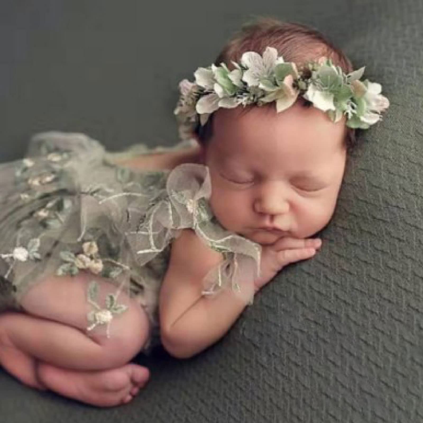 Syuantech Newborn Photography Props 3pcs Baby Girls Photography Props Clothes with Headband Lace Hats Newborn Baby Photo Props Outfits