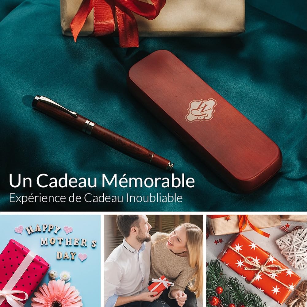 Wordsworth & Black Ensemble de stylo-plume, bois de bambou de - plume moyenne, coffret cadeau; Comprend 6 cartouches d'encre, un convertisseur de recharge d'encre; Calligraphie, dessin [Bois de rose]