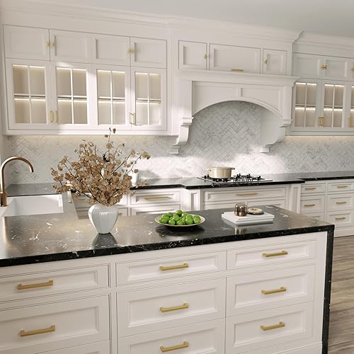 Miniatura 6 de Homdiy paquete de 30 tiradores de gabinete de cocina de bronce cepillado,dorados, cuadrados para gabinetes, armarios, 7-12pulgadas entre los centros