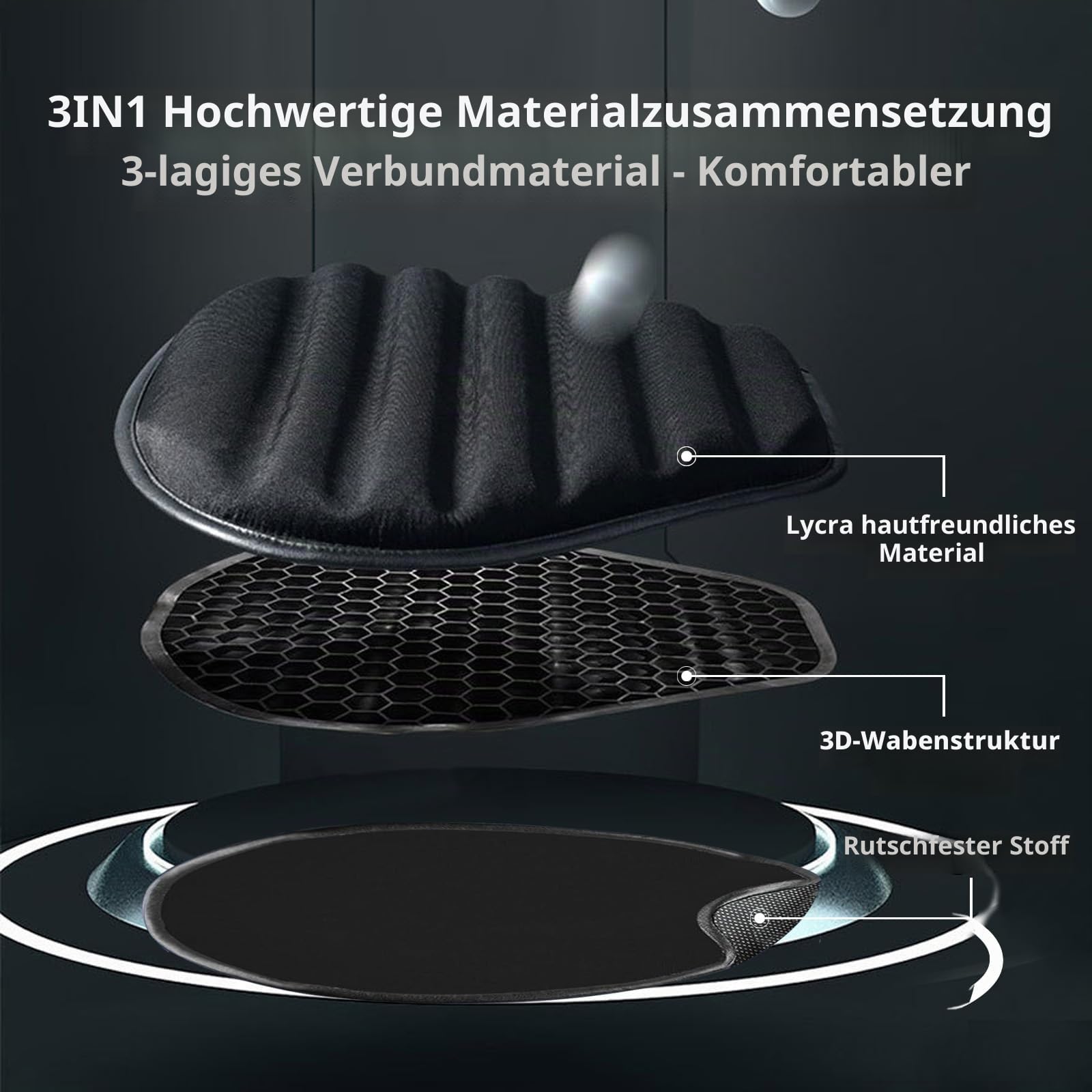 Motorrad Schockabsorbierende Sitzkissen Wave Honeycomb Struktur Atmungsaktiv Schockabsorbierend Hochflexibel, Motorrad Gel Sitzkissen für lange Fahrten
