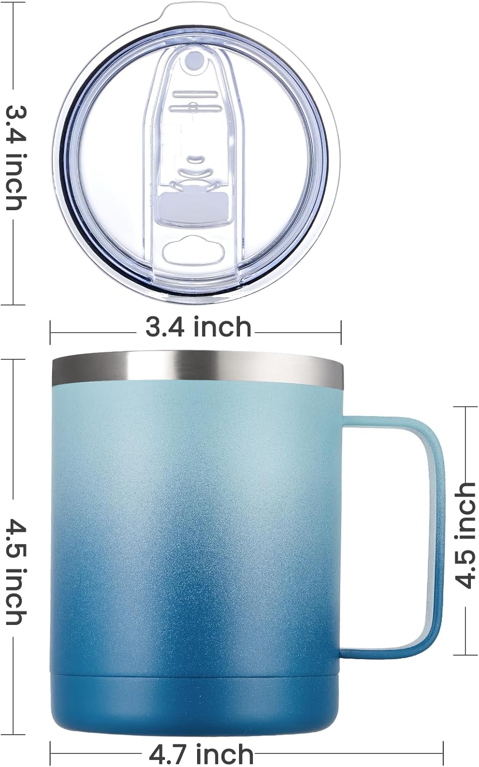 MEWAY 12oz Coffee Mug With Handle and Sliding Lid,Stainless Steel Travel Tumbler Cup with Handle,Double Wall Vacuum Insulated Camping Cup for Hot & Cold Drinks Tea (Blue Waves,Set of 1) - Image 4