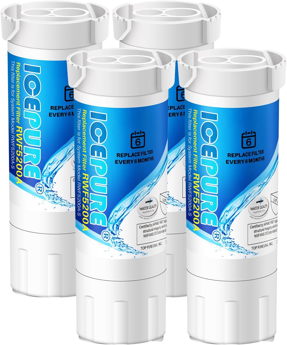 ICEPURE RWF5200A Water Filter Compatible for XWF (NOT Compatible for XWFE), WR17X30702, GE French Doors and Side-by-Side Refrigerators GDE25, GNE27, GYE18, GBE21, GDE21, GNE21, GFE24 Genuine 4PACK