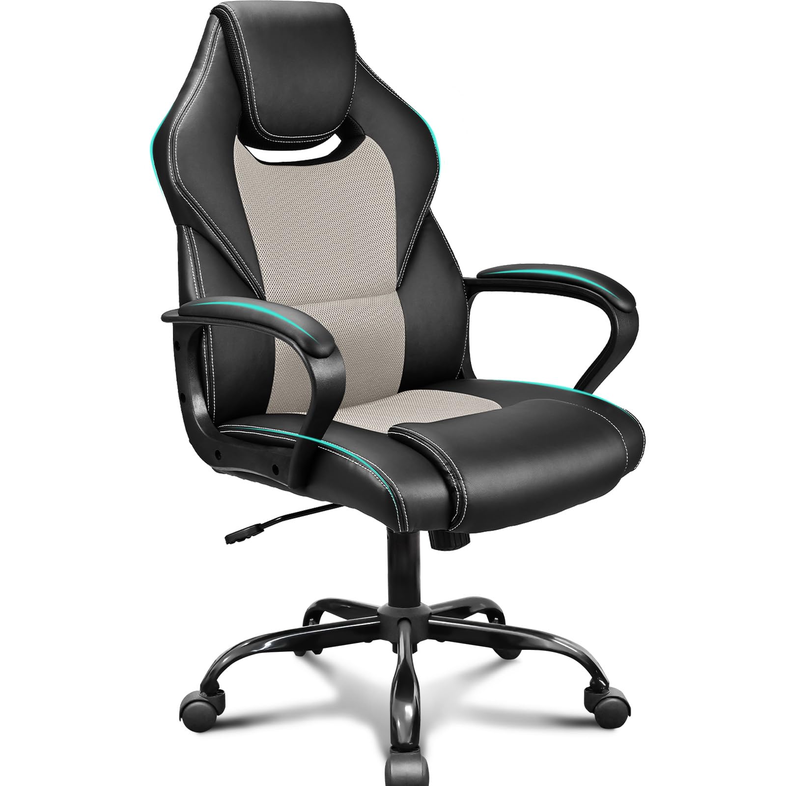 BASETBL Office Chair, High Back Ergonomic Racing-Style Executive Swivel Chair for Home, Gaming & Office, PU Leather with Lumbar Support, Adjustable Height, Comfortable & Easy to Assemble (Grey)