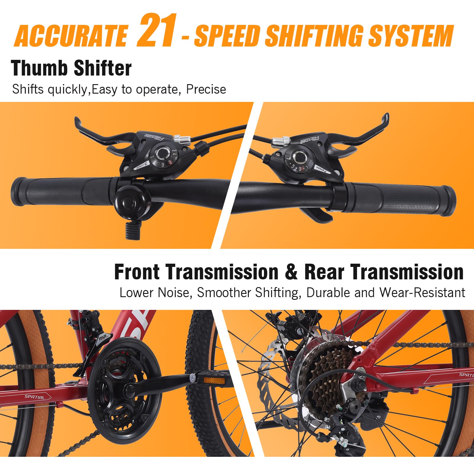SPATIAL MTB Bicicleta de Montaña para Adultos y Jóvenes - 29/27,5/26/24 Pulgadas, 8/21 Velocidades, Frenos de Disco Mecánicos Dobles, Cuadro de Aluminio, Suspensión Delantera, Asiento Ajustable