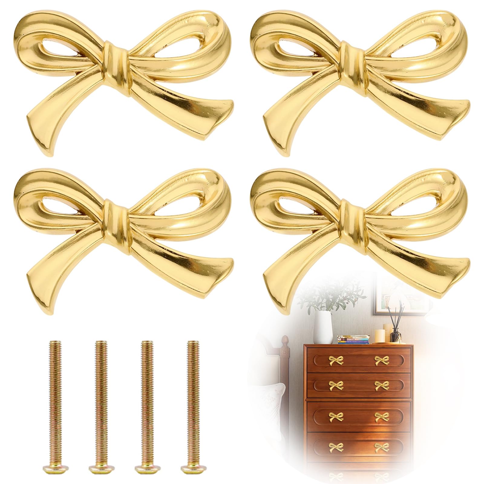4 Pcs Bow Shaped Cabinet Handle Zinc Alloy Bow Shape Cabinets Knobs with Screws Bow Tie Dresser Knobs Bow Shaped Drawer Cupboard Pulls Suitable for