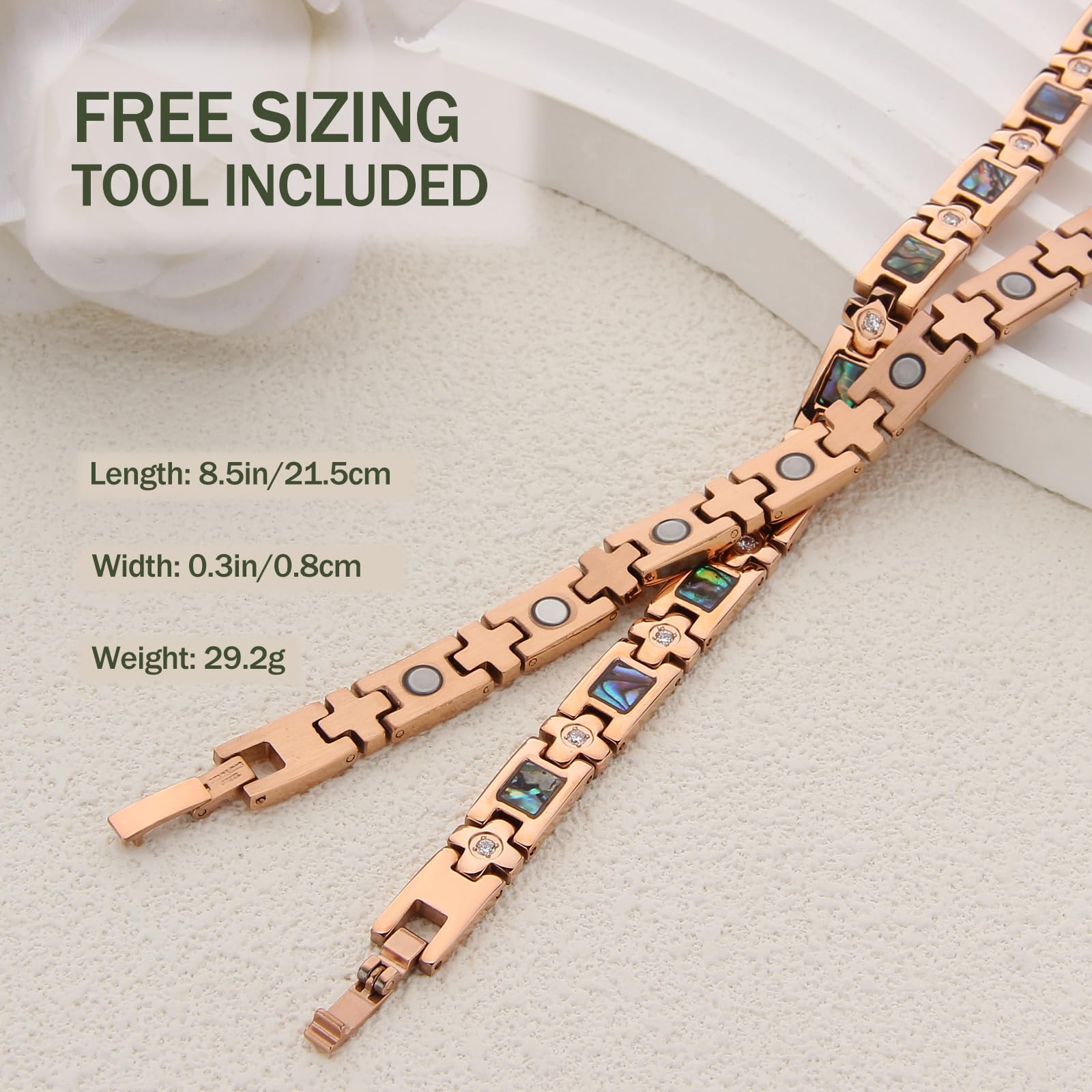 MagEnergy Magnetic Bracelets for Women, Titanium Steel Bracelets, 8.5'' Adjustable Bracelet Free Link Removal Tool (Silver) - Image 2