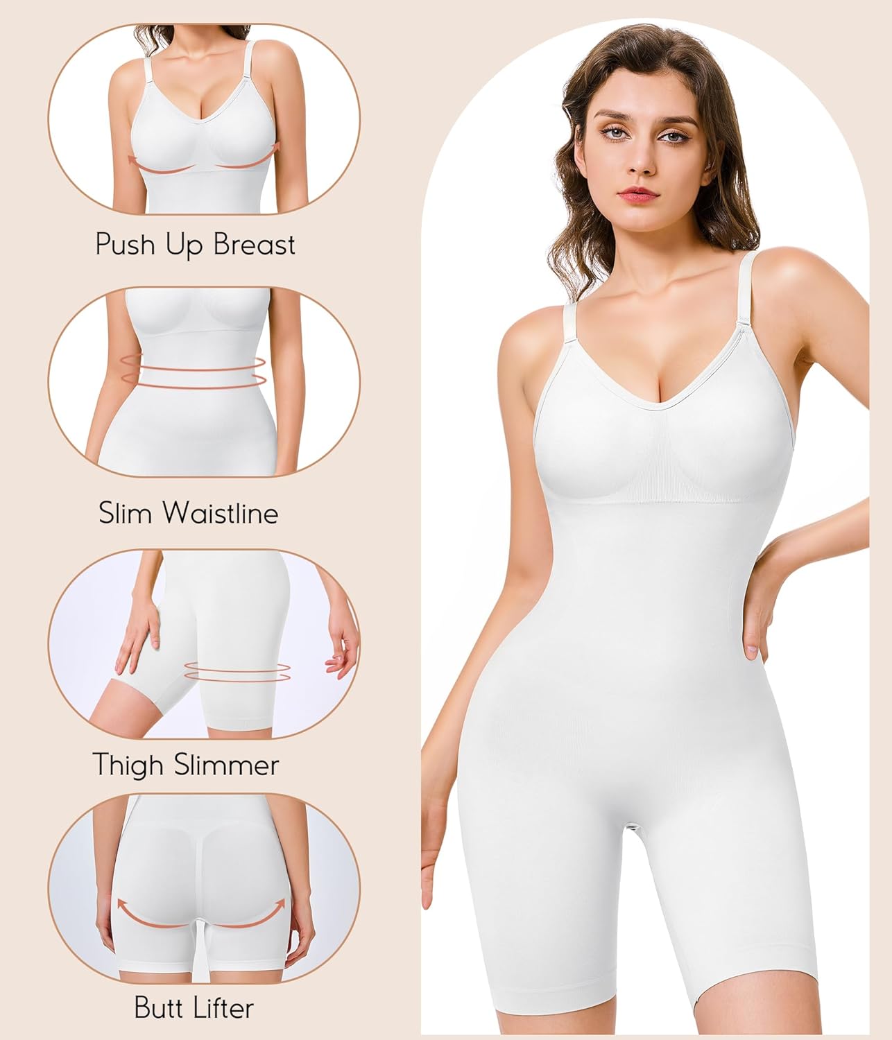 Irisnaya Shapewear Bodysuits for Women Tummy Control V Neck Shapewear Bodysuit Full Body Shaper with Built in Bra - Image 4