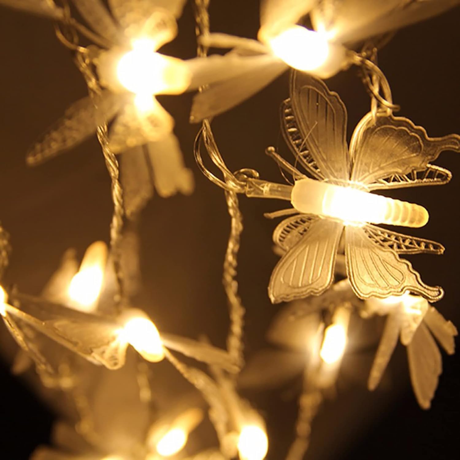 Luci decorative a forma di farfalla, a batteria, impermeabili IP65, per interni ed esterni, giardino, casa, feste, compleanni, matrimoni e decorazioni natalizie (bianco caldo, 80)