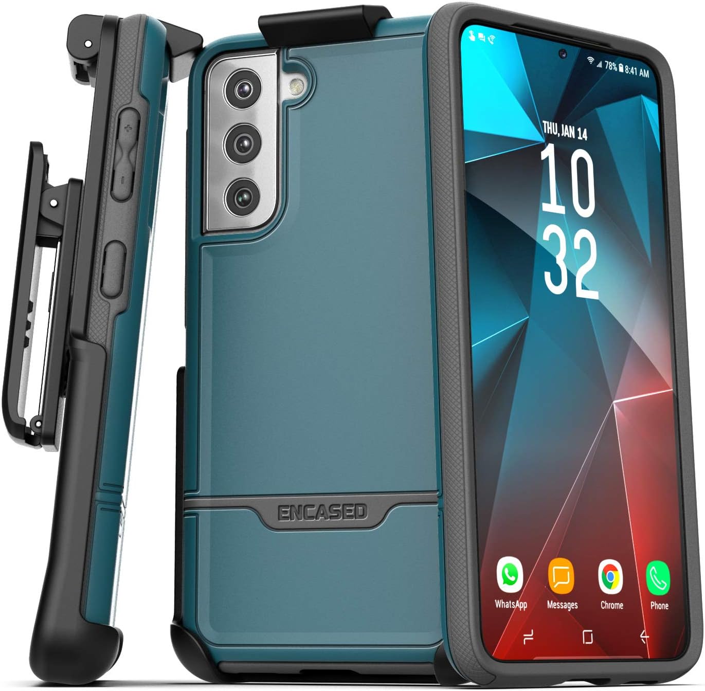Encased Rebel Series Designed for Samsung Galaxy S21 Plus Belt Clip Case (2021) Protective Heavy Duty Holster Phone Case - Blue