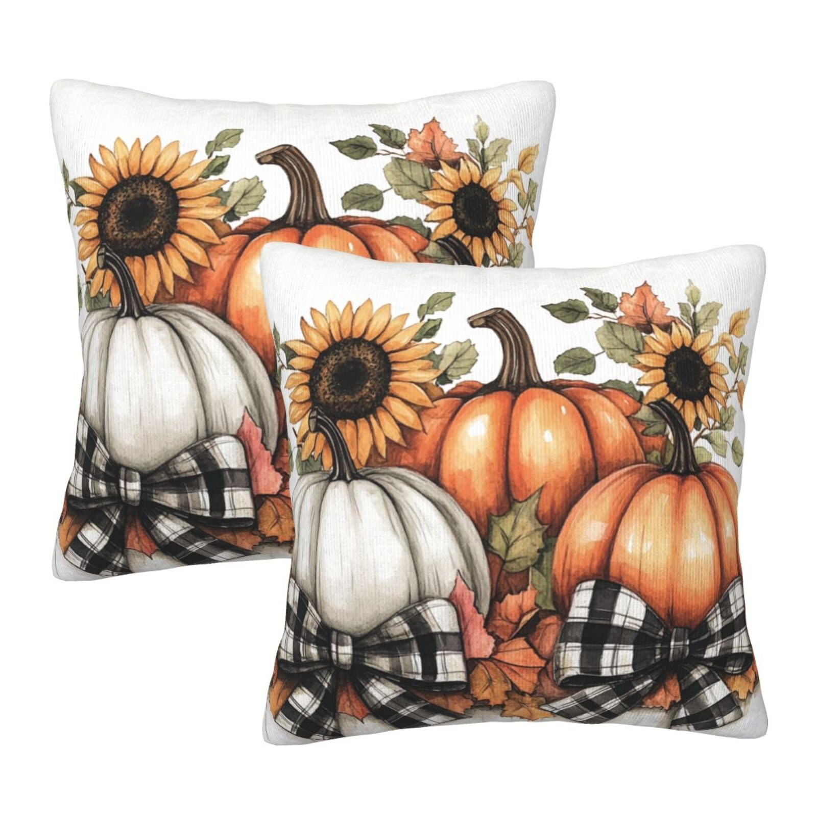 DADABULIU Pillow Covers Pumpkin Sunflower Fall Thanksgiving 2 Set Pillowcases Square Cushion Cover Throw Pillows Case Decorative for